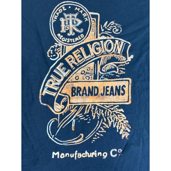 True Religion Mens Navy Graphic Tee S Lightweight Cotton Blend - Picture 3 of 8